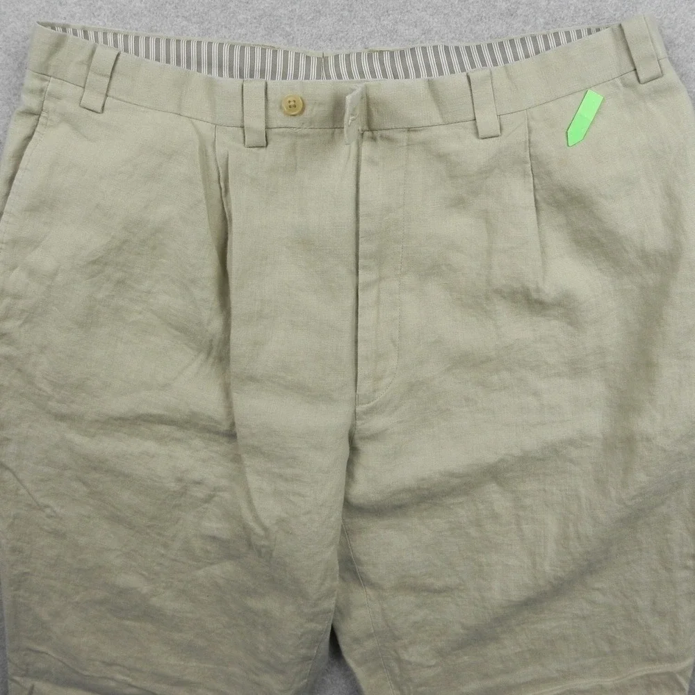 Calvin Klein Linen Pants Mens 38 Pleated Straight Leg Khaki Beige Dress Trousers